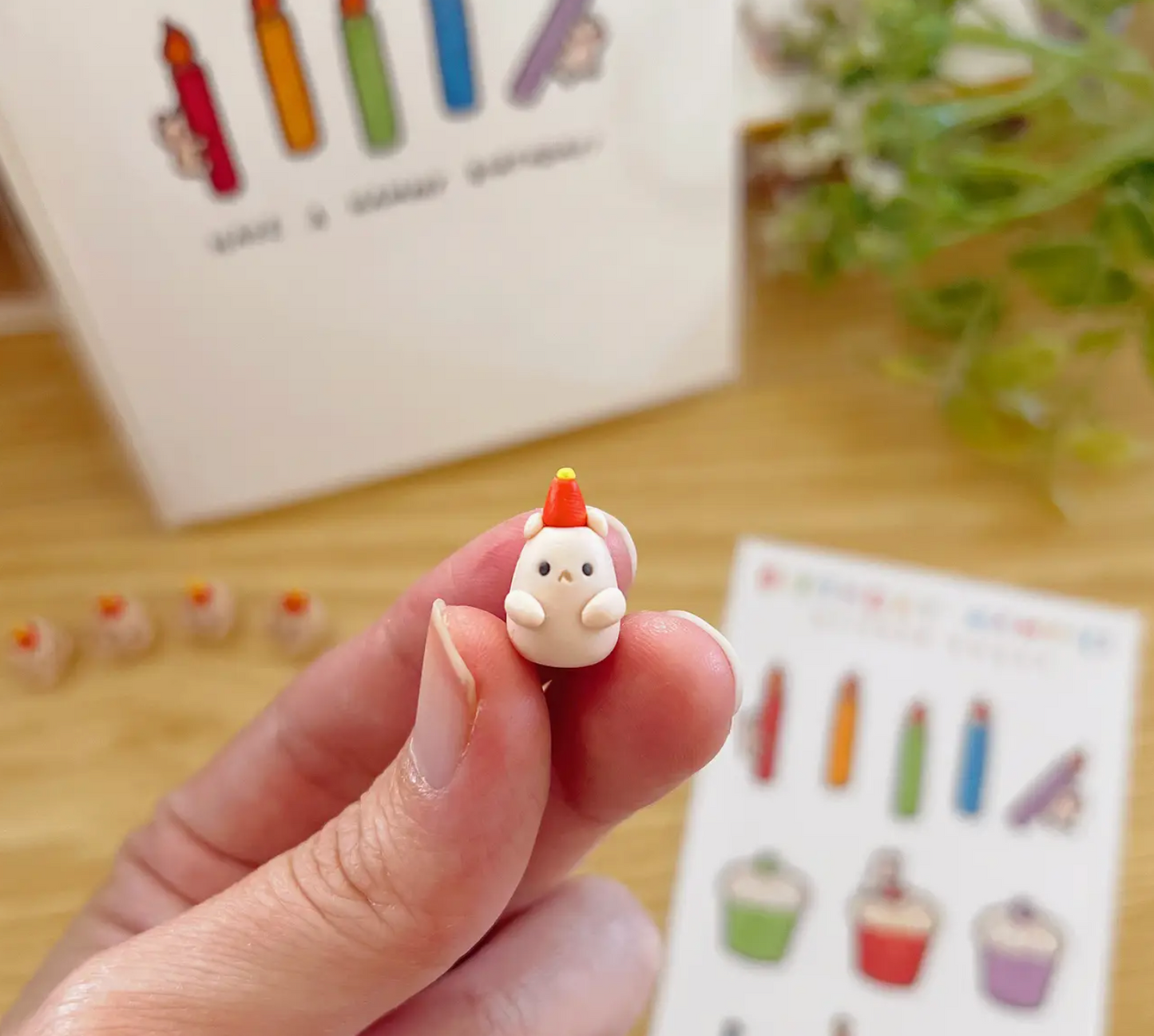 Birthday Hat Hammy Clay Buddy | Handmade Miniature Desk Figurine
