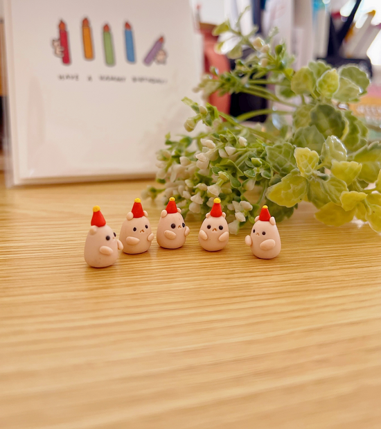 Birthday Hat Hammy Clay Buddy | Handmade Miniature Desk Figurine