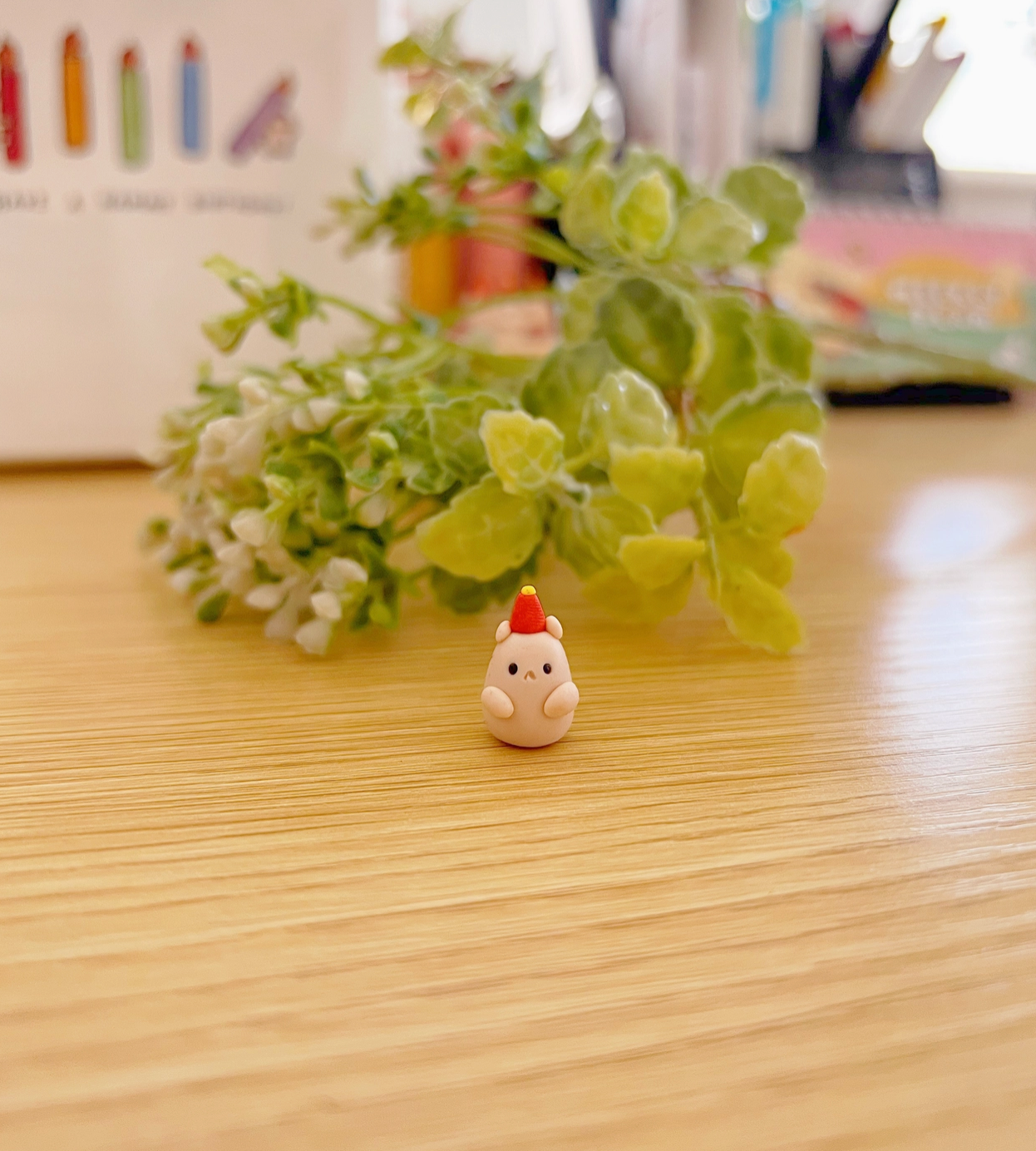 Birthday Hat Hammy Clay Buddy | Handmade Miniature Desk Figurine