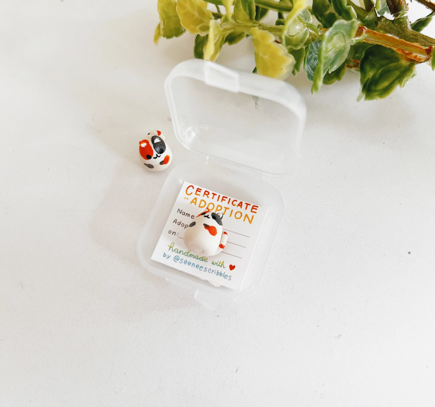 Calico Cat Clay Buddy | Handmade Miniature Desk Figurine