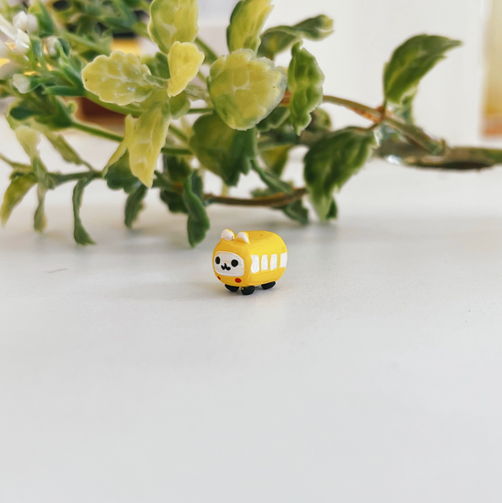 Hamsterville School Bus Clay Buddy | Handmade Miniature Desk Figurine