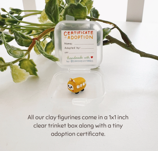 Hamsterville School Bus Clay Buddy | Handmade Miniature Desk Figurine