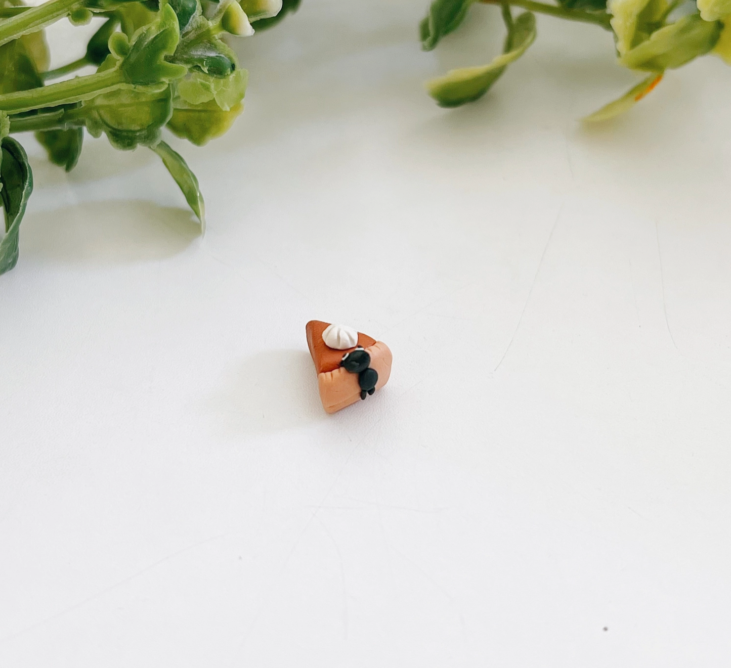 Pumpkin Pie Kitten Clay Buddy | Handmade Miniature Desk Figurine