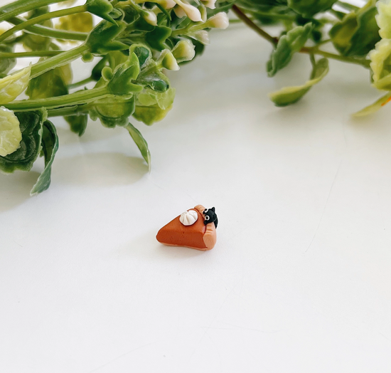 Pumpkin Pie Kitten Clay Buddy | Handmade Miniature Desk Figurine