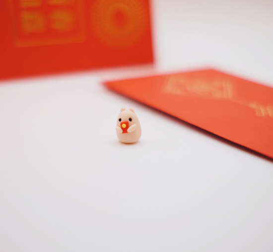 Red Envelope Hammy Clay Buddy | Handmade Miniature Desk Figurine