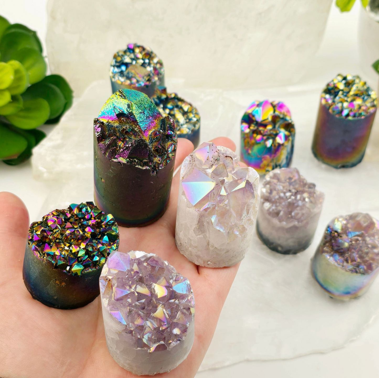 Amethyst Crystal Cluster Cylinder - Titanium Coated or Angel Aura - By Weight - You Choose Finish