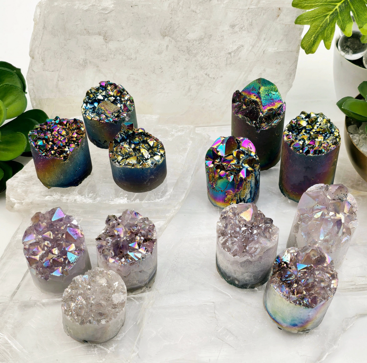 Amethyst Crystal Cluster Cylinder - Titanium Coated or Angel Aura - By Weight - You Choose Finish