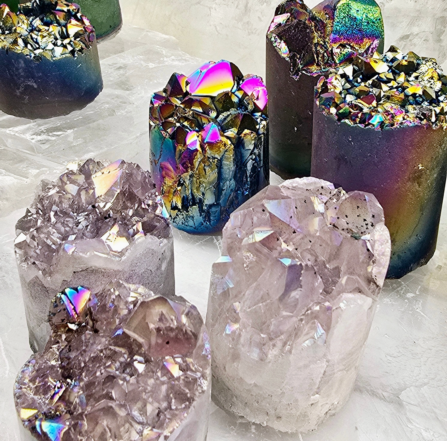Amethyst Crystal Cluster Cylinder - Titanium Coated or Angel Aura - By Weight - You Choose Finish