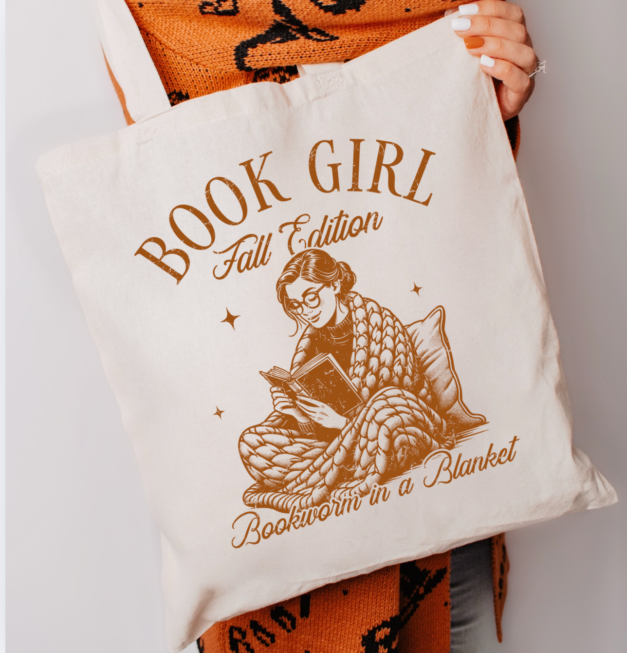 Book Girl Fall Edition Bookworm In A Blanket Tote Bag