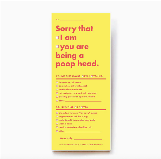 Sorry Poophead Fridge Notepad