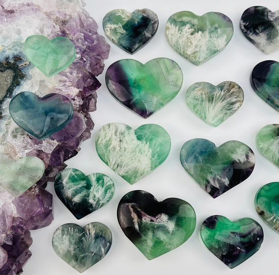 Rainbow Feathered Fluorite Crystal Heart (under 50g)