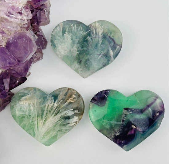 Rainbow Feathered Fluorite Crystal Heart (50-100g)