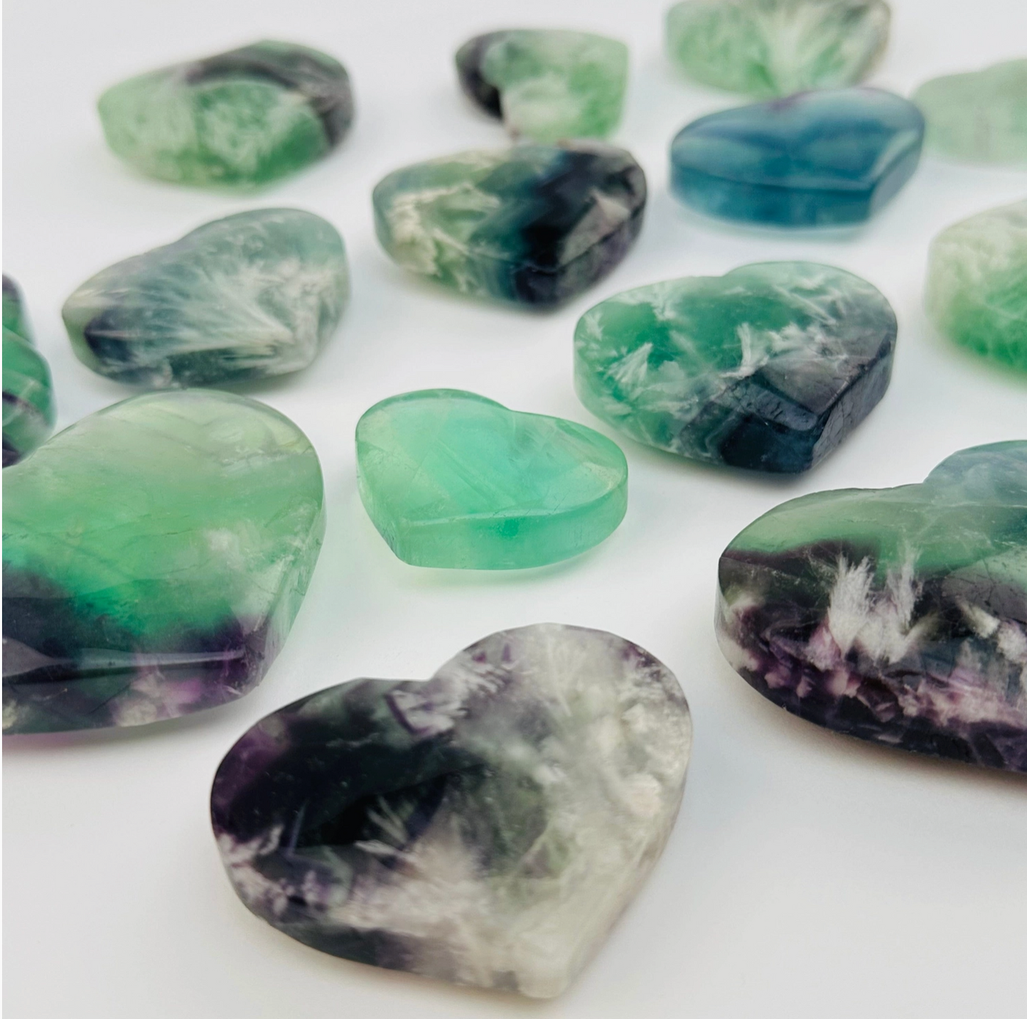 Rainbow Feathered Fluorite Crystal Heart (50-100g)