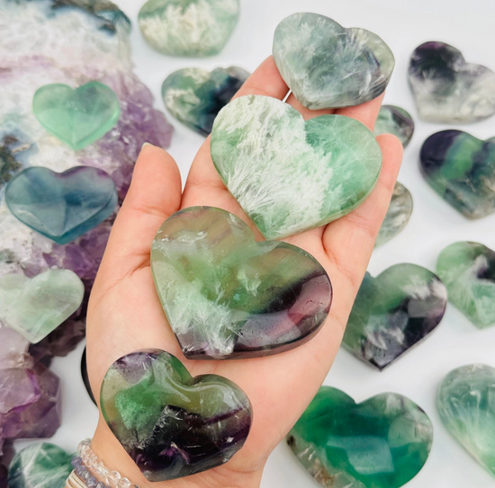 Rainbow Feathered Fluorite Crystal Heart (50-100g)