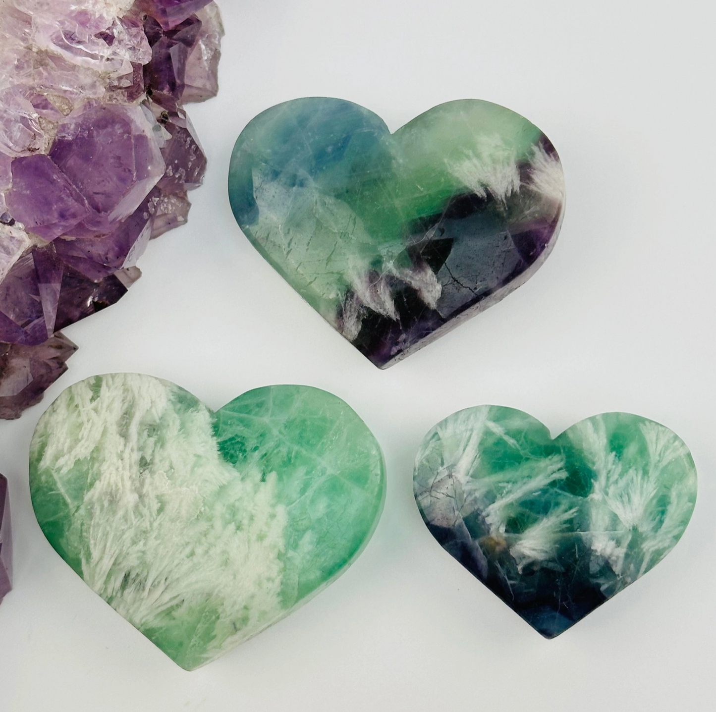 Rainbow Feathered Fluorite Crystal Heart (50-100g)