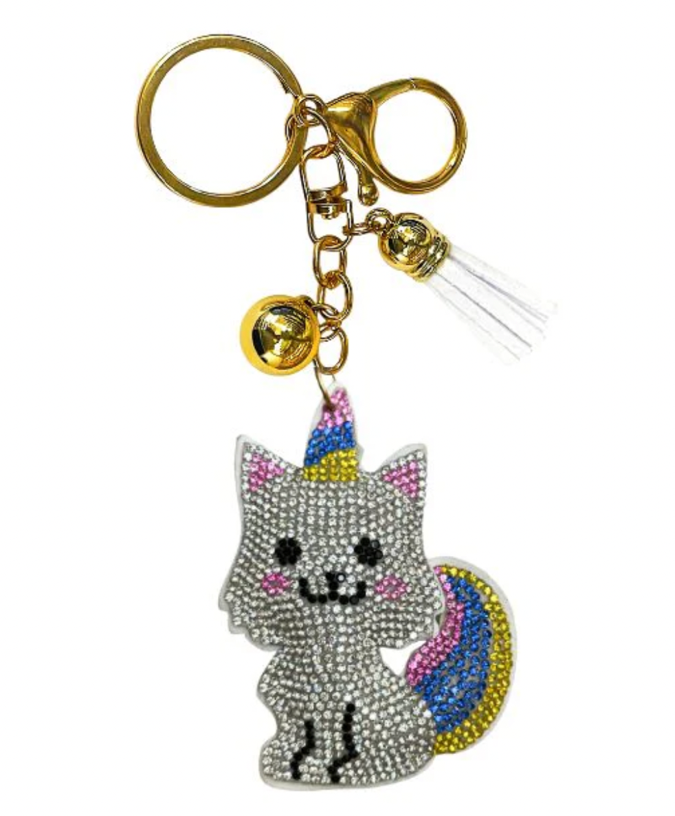 Kitty Unicorn Rainbow Crystal Keychain