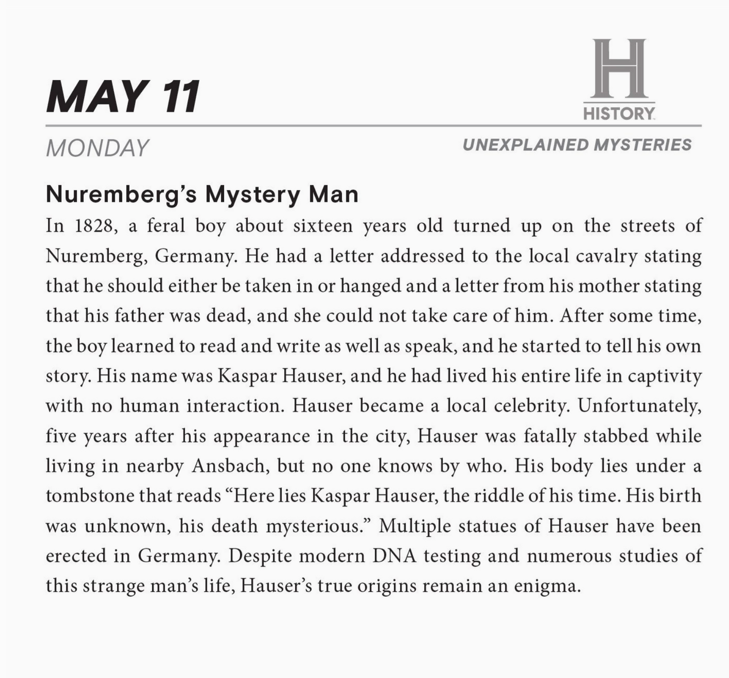 2026 History Channel Unexplained Mysteries Boxed Calendar