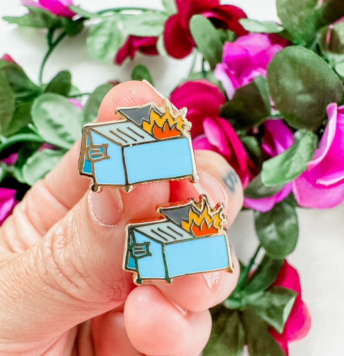 Dumpster Fire 22k Gold Plated Earrings