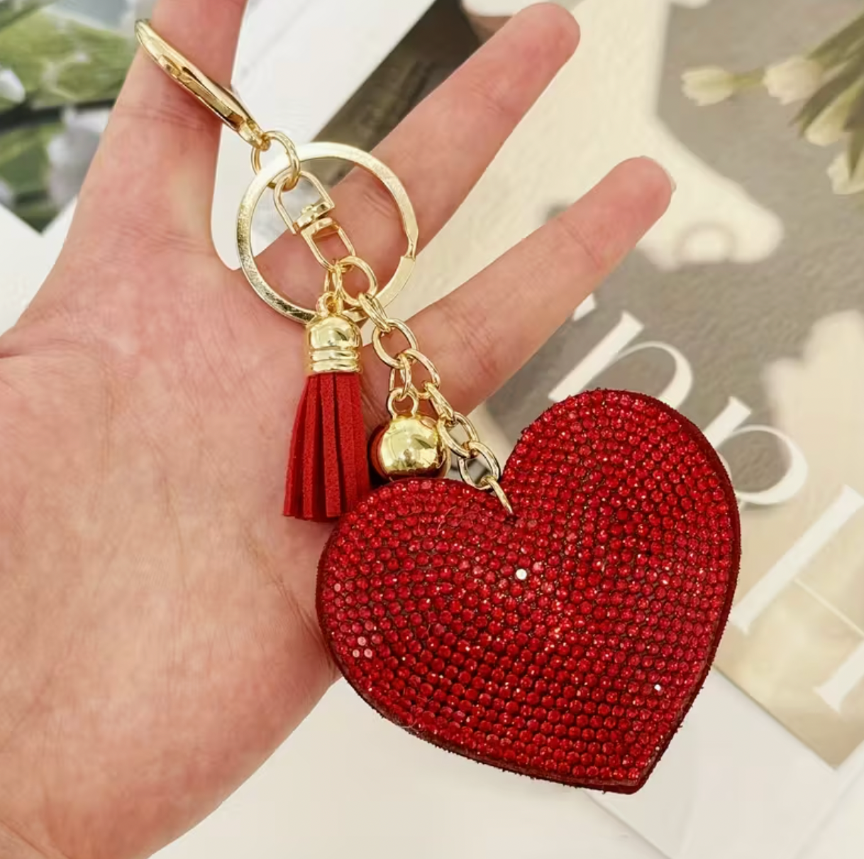 Red Glitter Heart Keychain