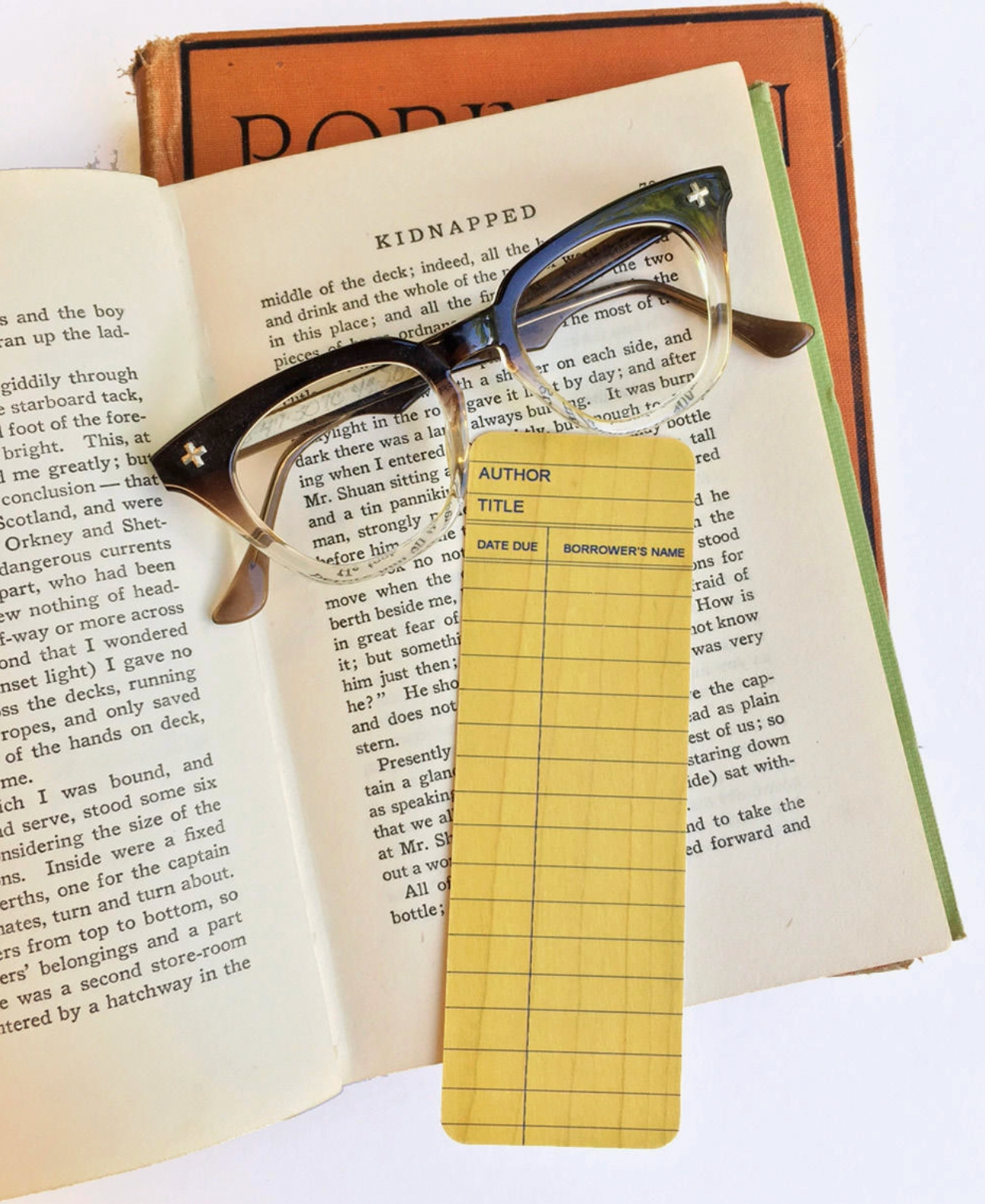 Yellow Library Card Wooden Bookmark