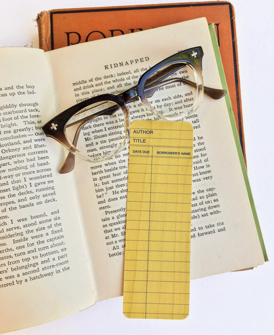 Yellow Library Card Wooden Bookmark