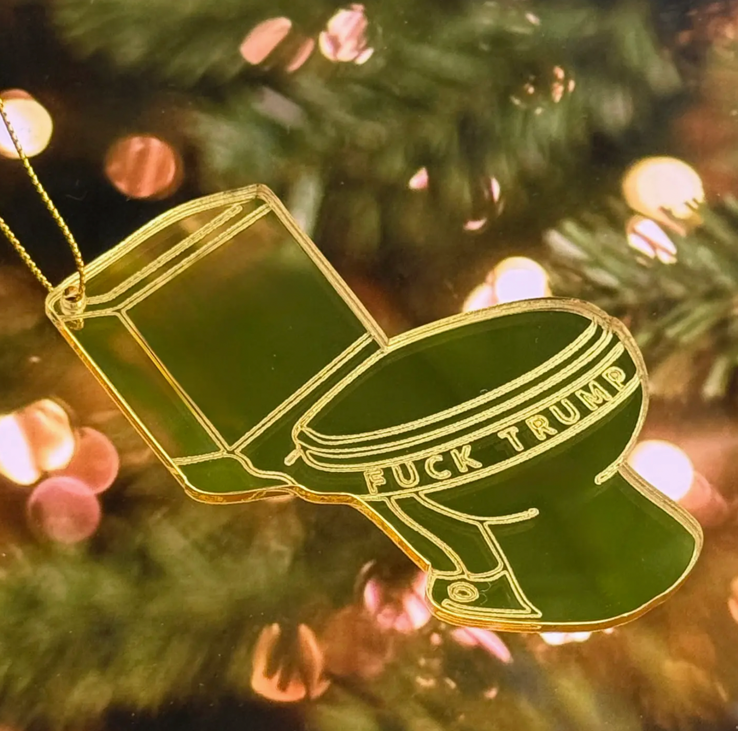 Fuck Trump Gold Acrylic Mirrored Toilet Ornament
