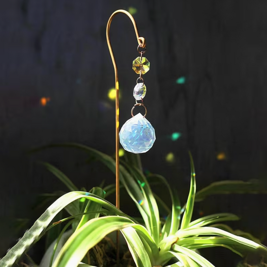 Golden Copper Crystal Glass Suncatcher Plant Stake