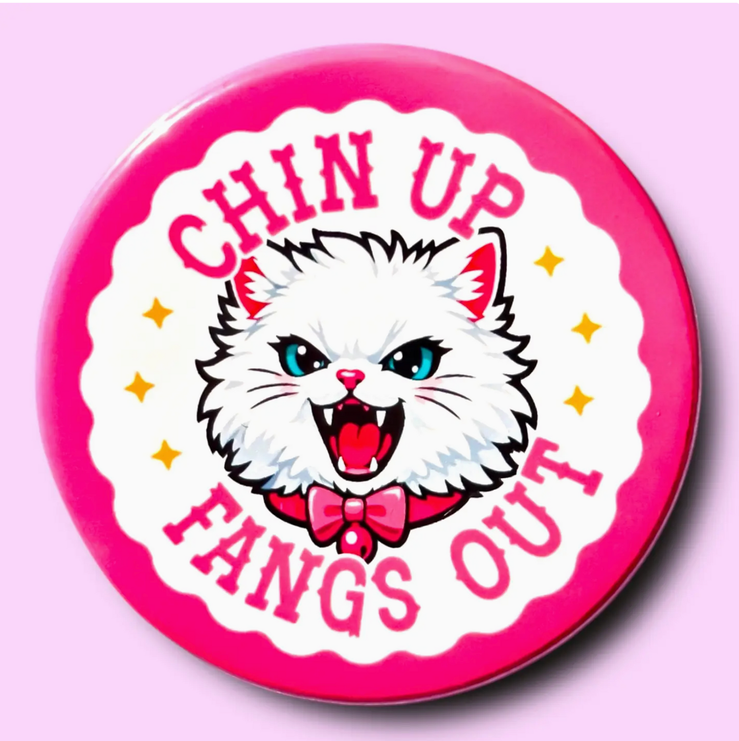 Chin Up Fangs Out Button