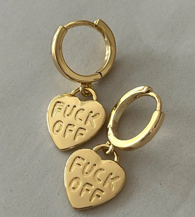 Fuck Off Gold Heart Earrings