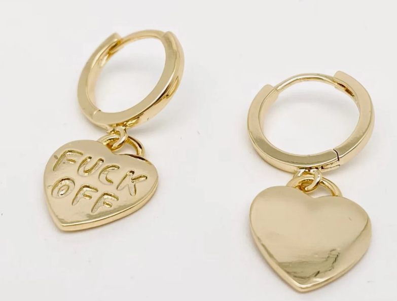 Fuck Off Gold Heart Earrings