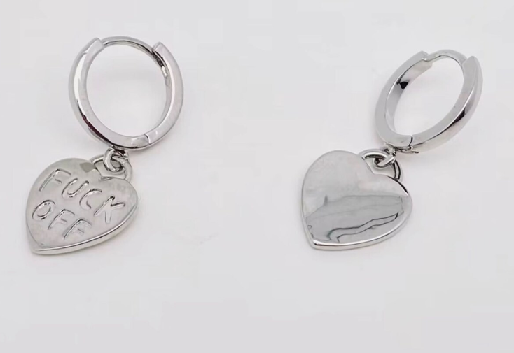 Fuck Off Silver Heart Earrings