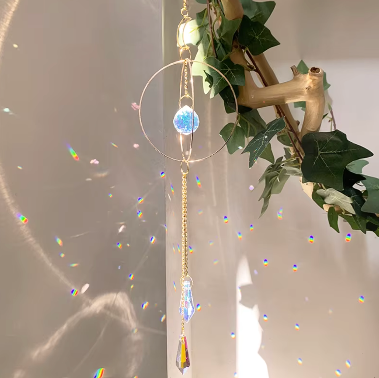 Double Golden Ring Prism Crystal Suncatcher