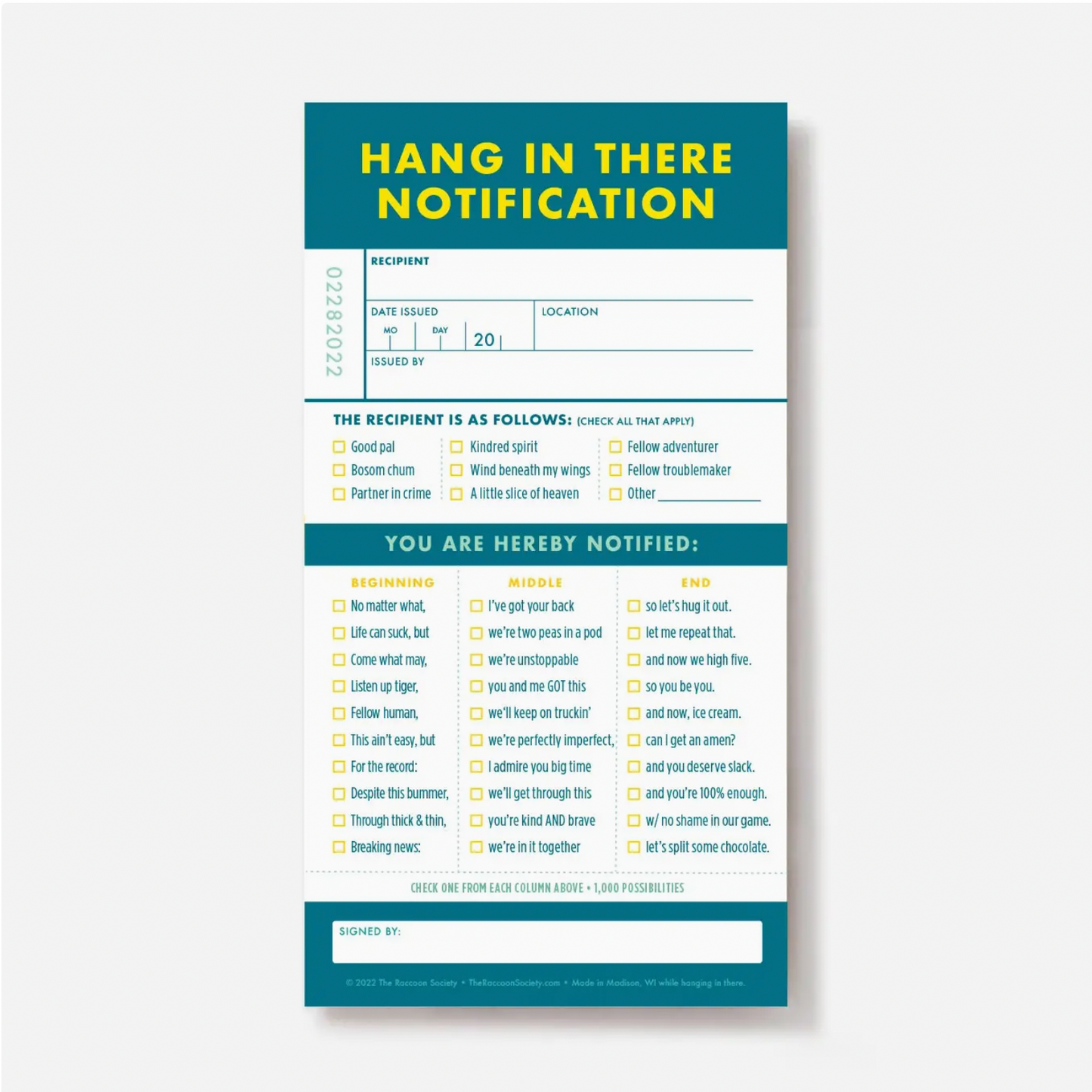 Hang In There Notification Notepad