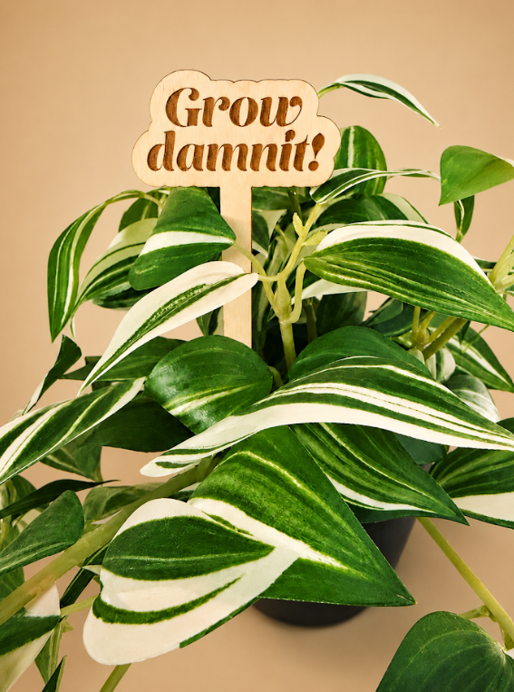 Grow Damnit! Wooden Plant Stake