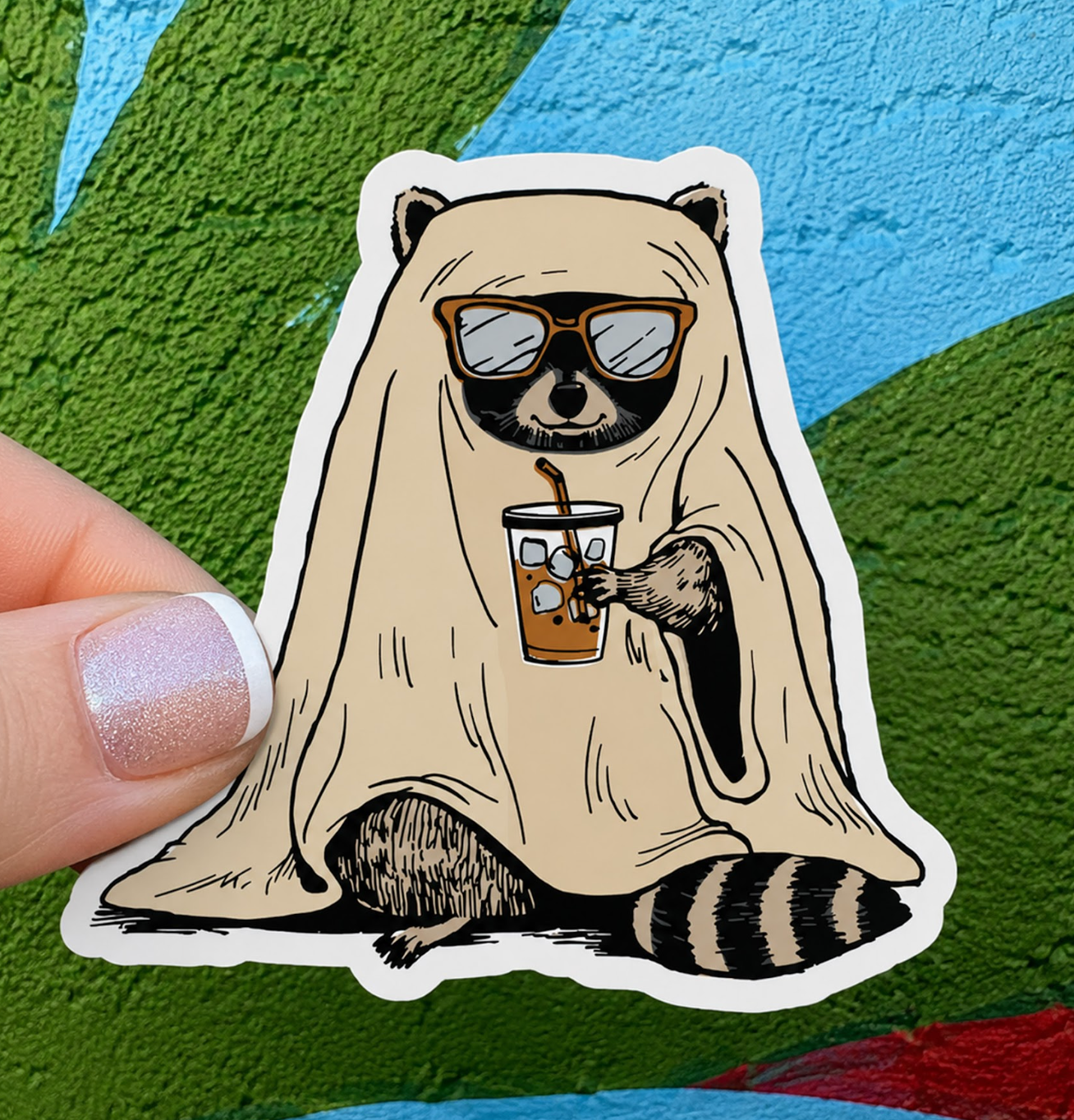 Iced Coffee Raccoon Ghostie Sticker