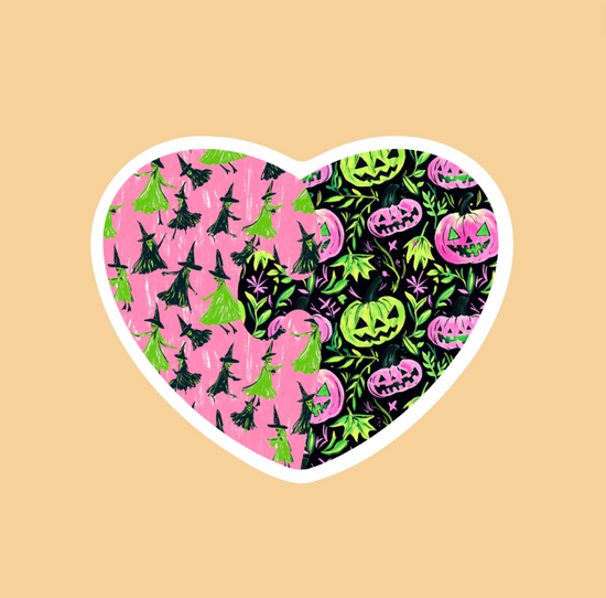 Witch & Pumpkin Heart Sticker