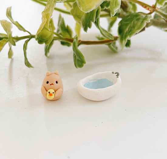 Bath Time Hammy Clay Buddy Handmade Miniature Desk Figurine