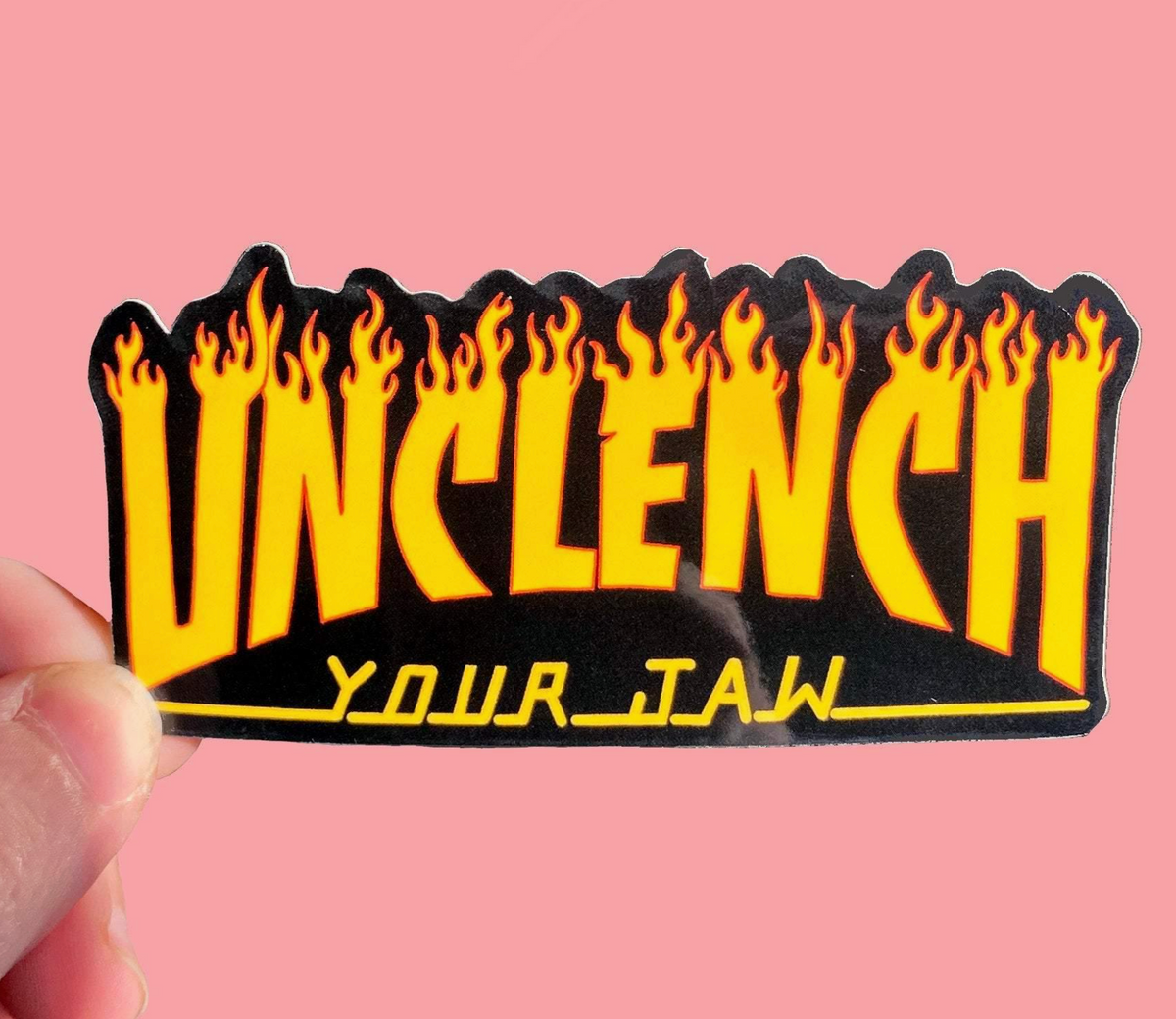 Unclench Your Jaw Sticker – Hilarious Humanitarian