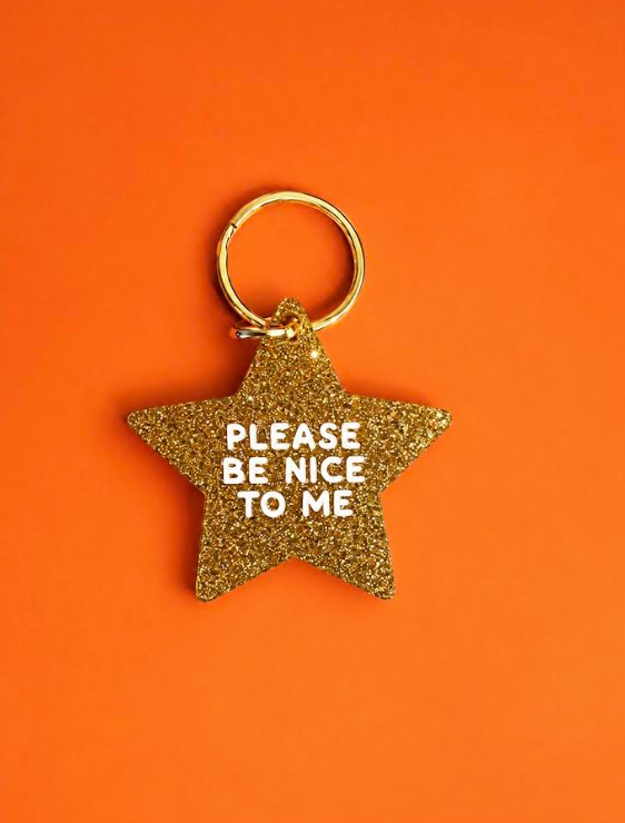 Please Be Nice To Me Gold Star Keychain