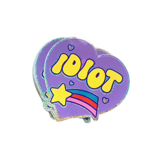 Idiot Heart-Shaped Glitter Sparkle Sticker