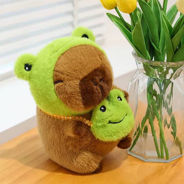 Capybara Kawaii Matching Frog Hat & Purse Plushie