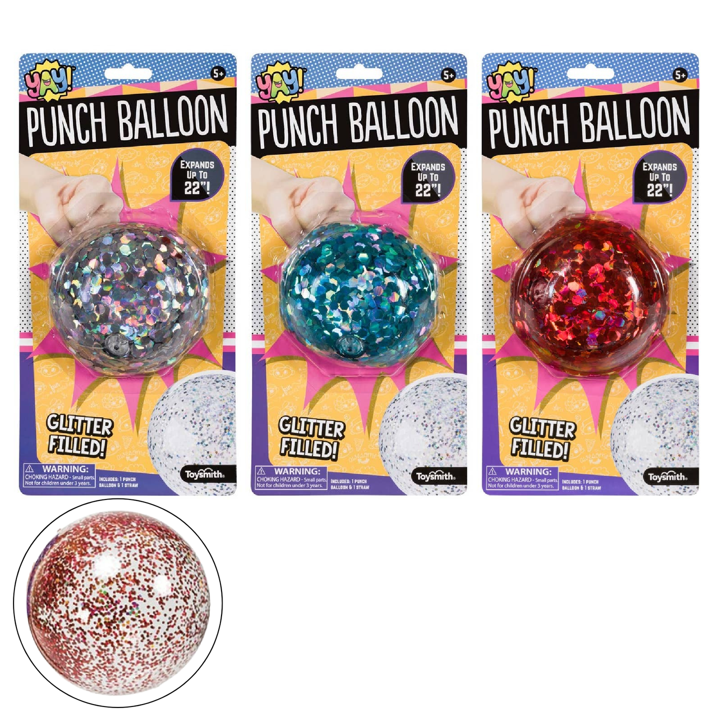 Glitter Punch Balloon Assorted Color Surprise Pull