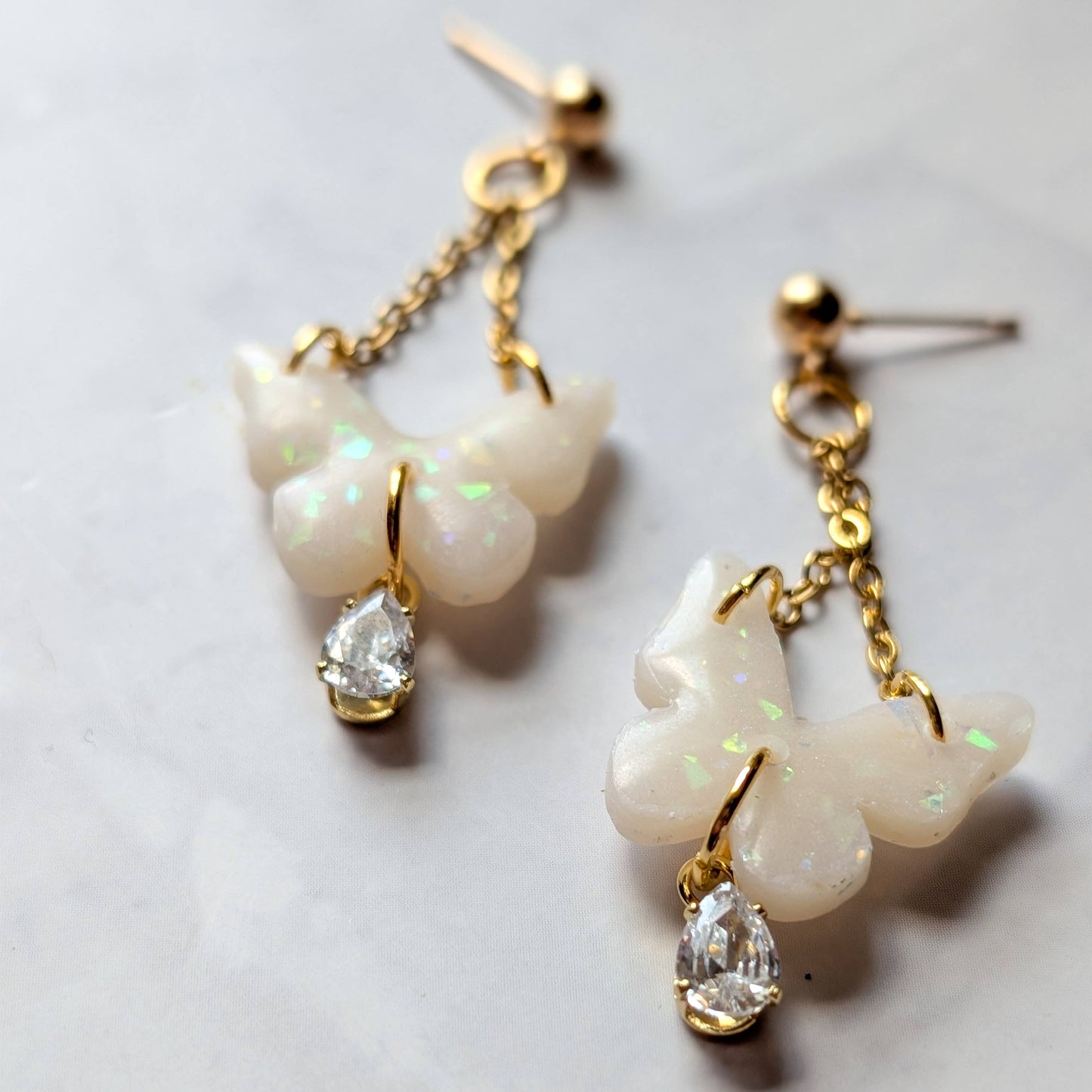 Gold Faux Opal Butterfly Stud Earrings