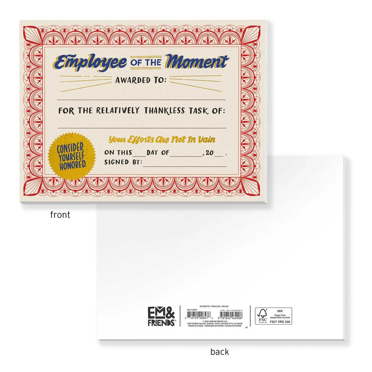 Load image into Gallery viewer, Employee of the Moment Certificate Notepad -50 sheets
