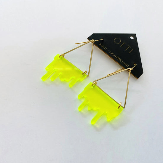 Slime Triangle Earrings: Fluorescent Lime Green