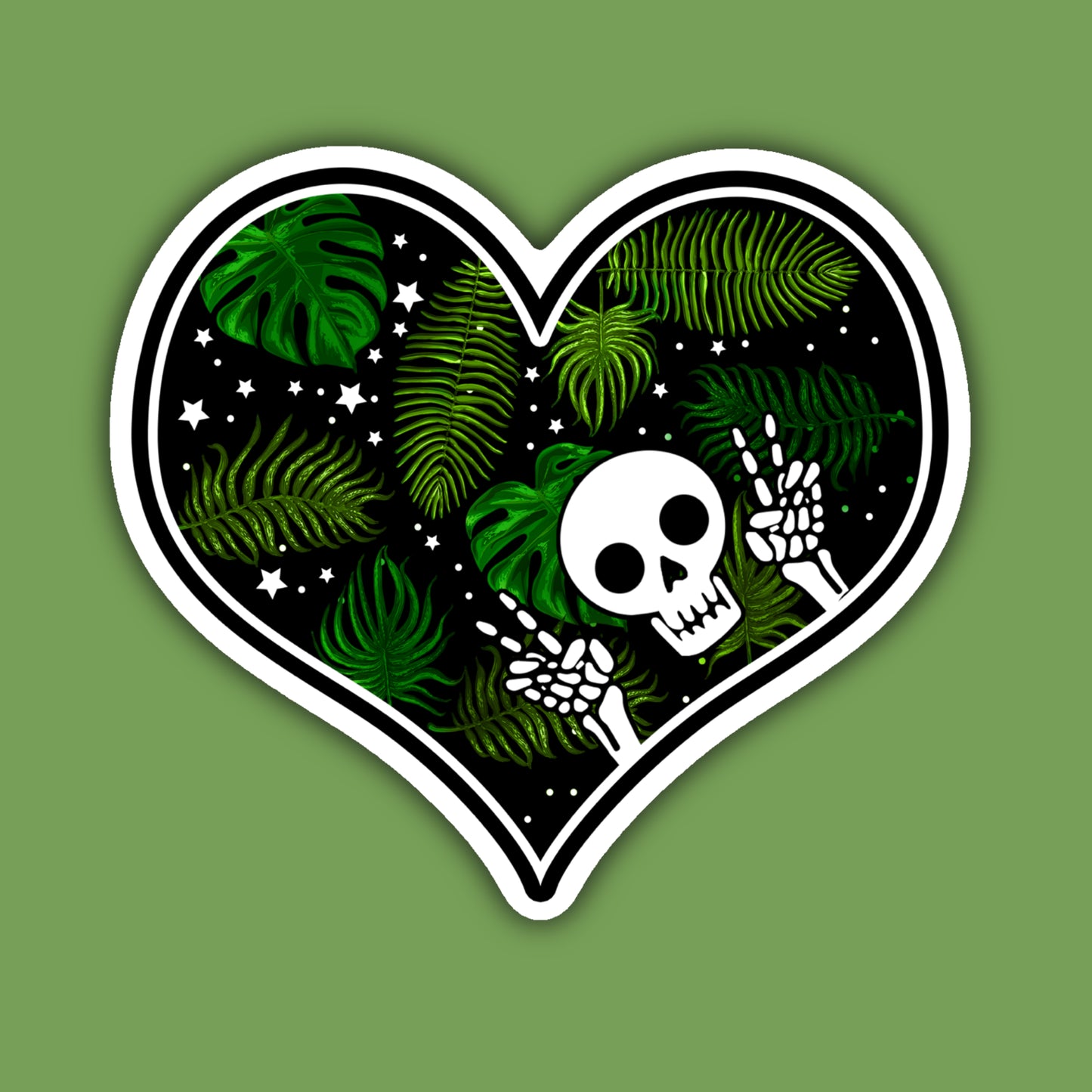 Peace Sign Skull In Plant Heart Sticker