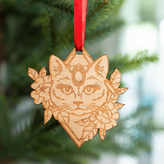 Boho Cat- Engraved Wooden Christmas Ornament