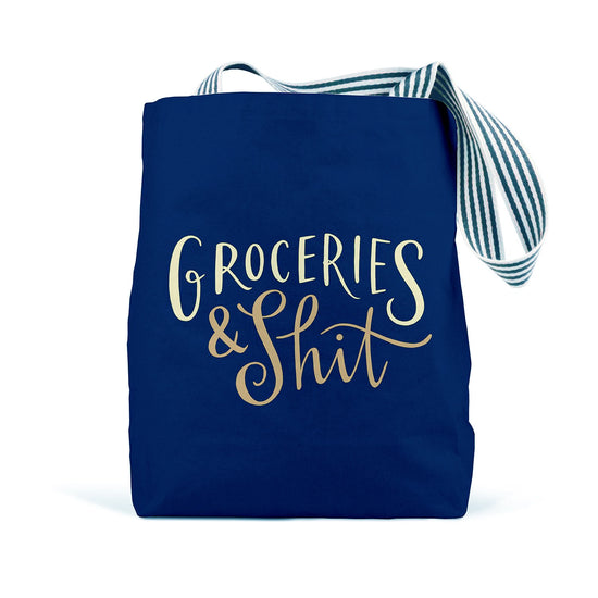 Load image into Gallery viewer, Groceries &amp;amp; Shit Tote Bag (Navy)
