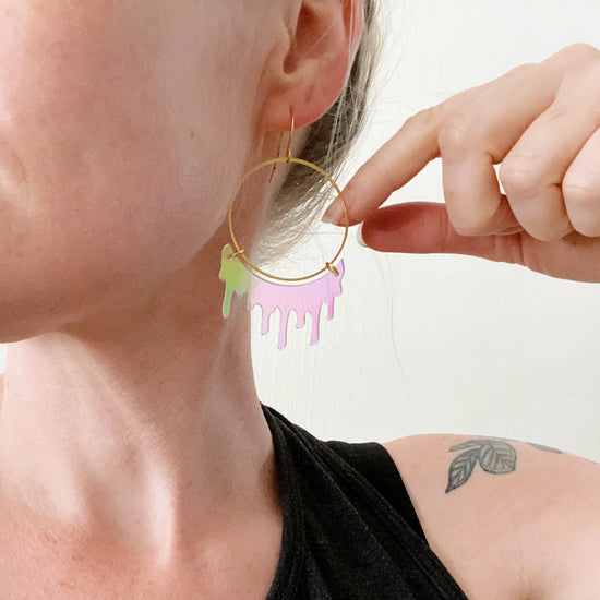 Load image into Gallery viewer, Slime Hoop Earrings: Iridescent
