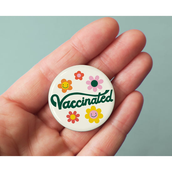 Vaccinated Smiley Flowers Button
